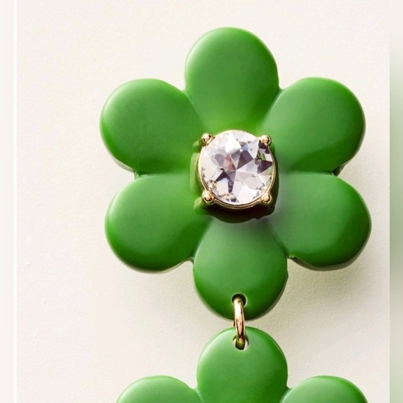 Kate Spade New York Flower‎ Charm Dangle Earrings Green Crystal Accent - Picture 2 of 3